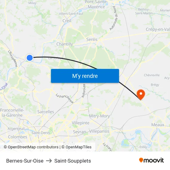 Bernes-Sur-Oise to Saint-Soupplets map