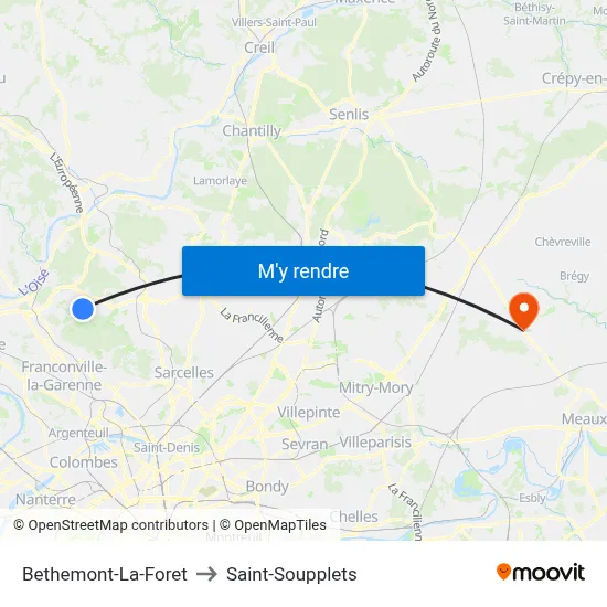 Bethemont-La-Foret to Saint-Soupplets map