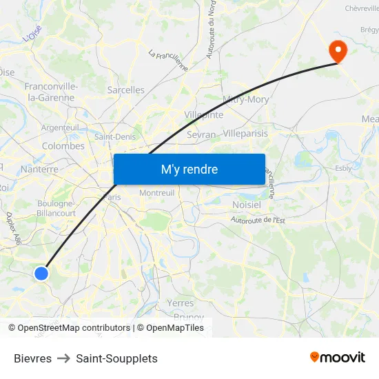 Bievres to Saint-Soupplets map