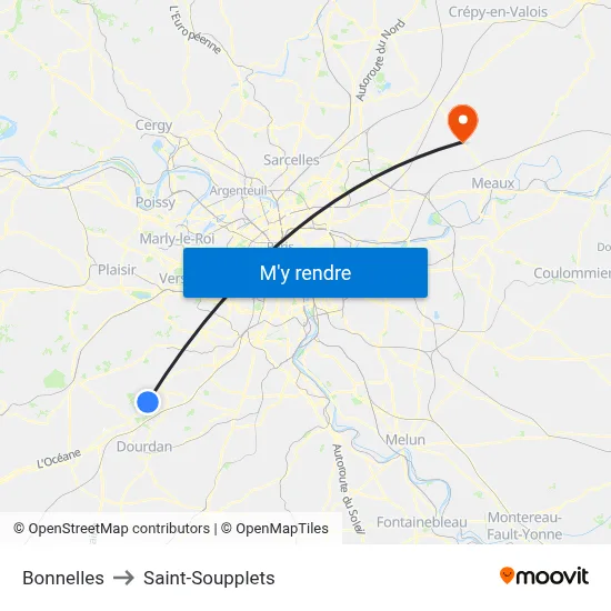 Bonnelles to Saint-Soupplets map