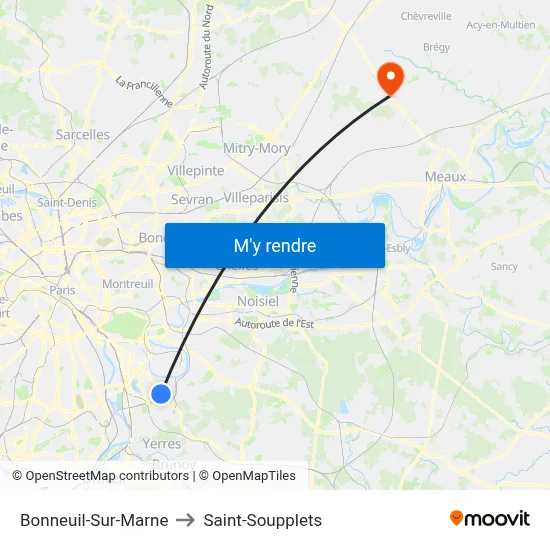 Bonneuil-Sur-Marne to Saint-Soupplets map
