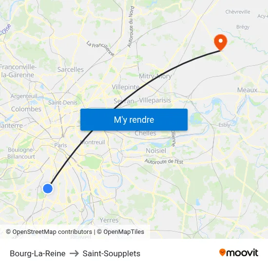 Bourg-La-Reine to Saint-Soupplets map