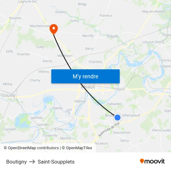 Boutigny to Saint-Soupplets map