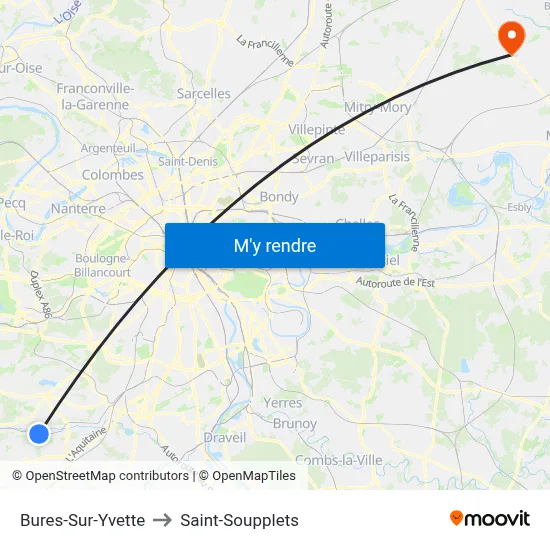 Bures-Sur-Yvette to Saint-Soupplets map