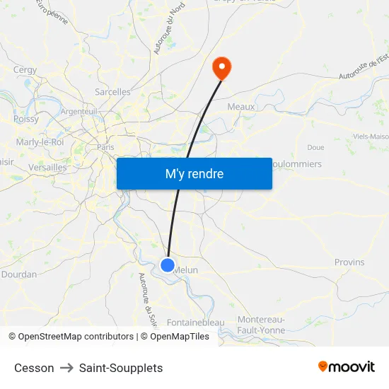 Cesson to Saint-Soupplets map