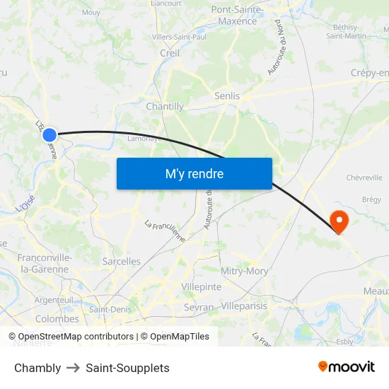 Chambly to Saint-Soupplets map