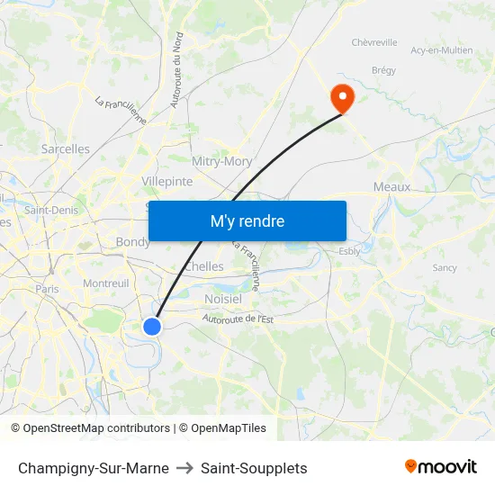 Champigny-Sur-Marne to Saint-Soupplets map