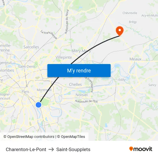 Charenton-Le-Pont to Saint-Soupplets map
