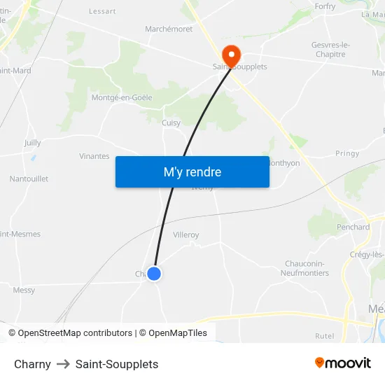 Charny to Saint-Soupplets map