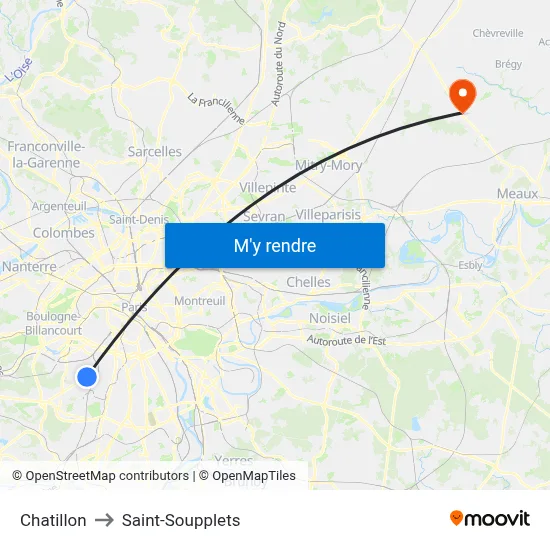 Chatillon to Saint-Soupplets map