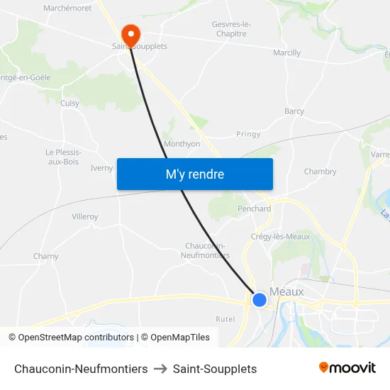 Chauconin-Neufmontiers to Saint-Soupplets map