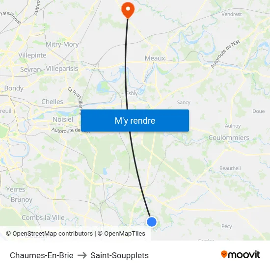 Chaumes-En-Brie to Saint-Soupplets map