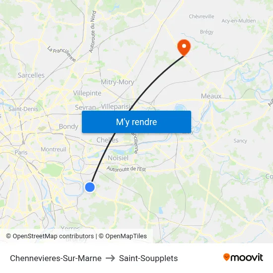Chennevieres-Sur-Marne to Saint-Soupplets map