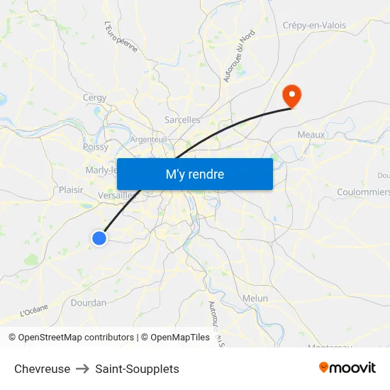 Chevreuse to Saint-Soupplets map