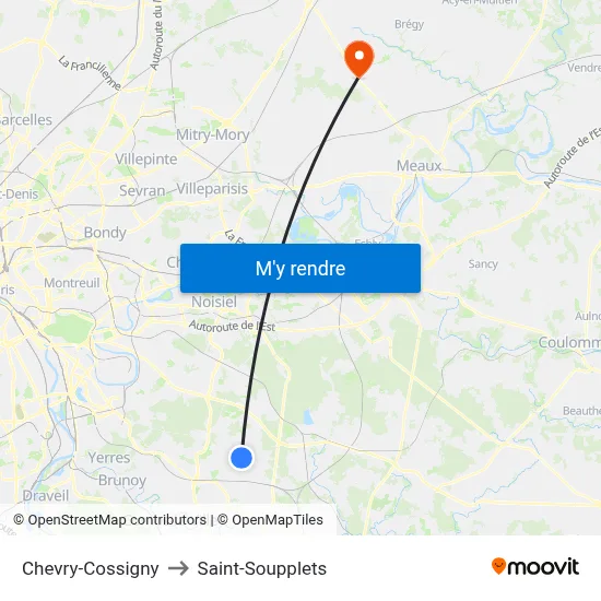 Chevry-Cossigny to Saint-Soupplets map