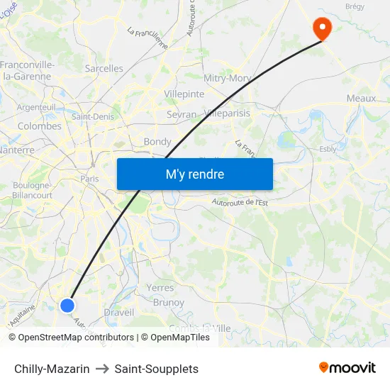 Chilly-Mazarin to Saint-Soupplets map
