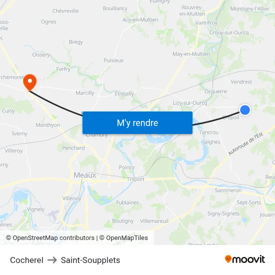 Cocherel to Saint-Soupplets map
