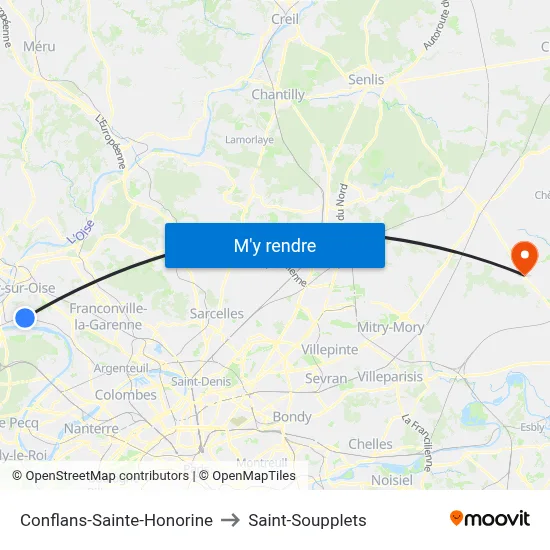 Conflans-Sainte-Honorine to Saint-Soupplets map