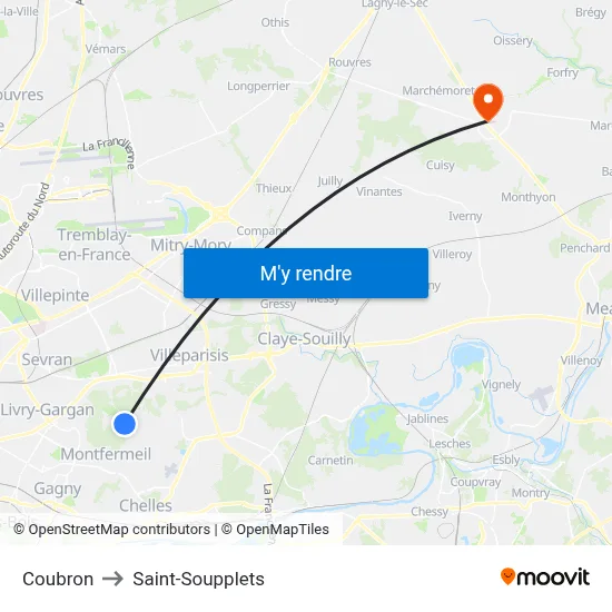 Coubron to Saint-Soupplets map