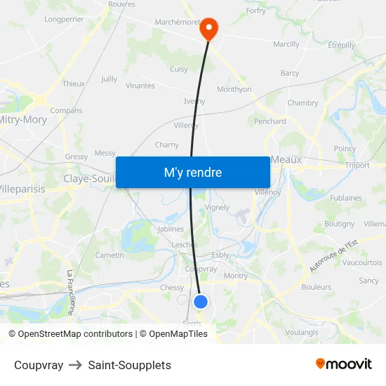 Coupvray to Saint-Soupplets map