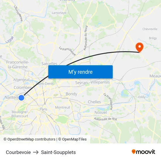 Courbevoie to Saint-Soupplets map