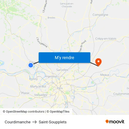 Courdimanche to Saint-Soupplets map