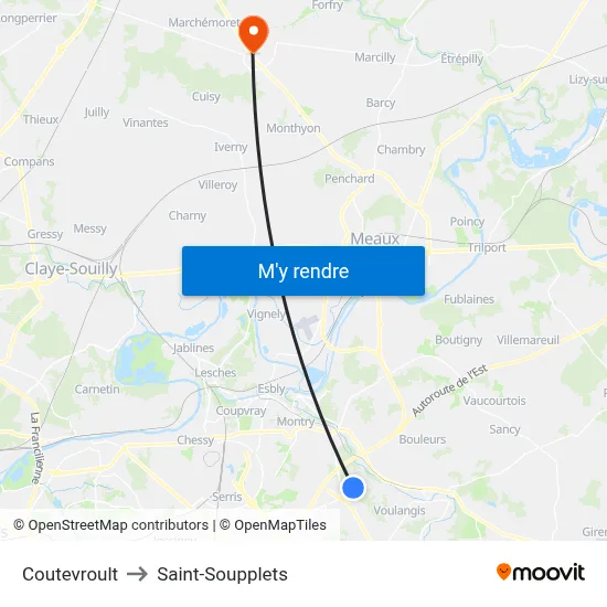 Coutevroult to Saint-Soupplets map