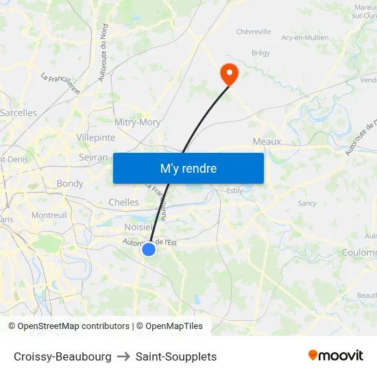 Croissy-Beaubourg to Saint-Soupplets map