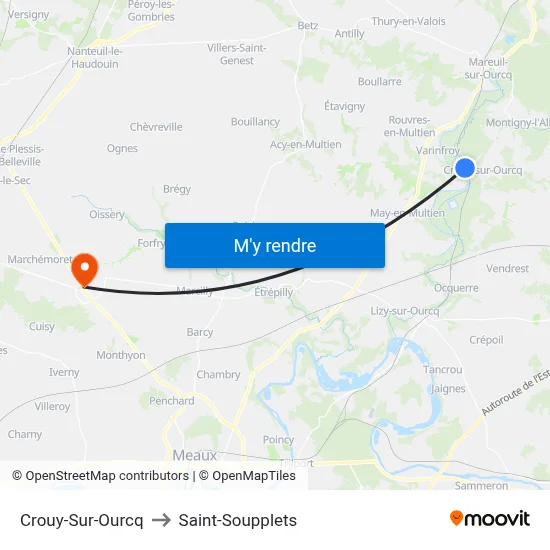 Crouy-Sur-Ourcq to Saint-Soupplets map