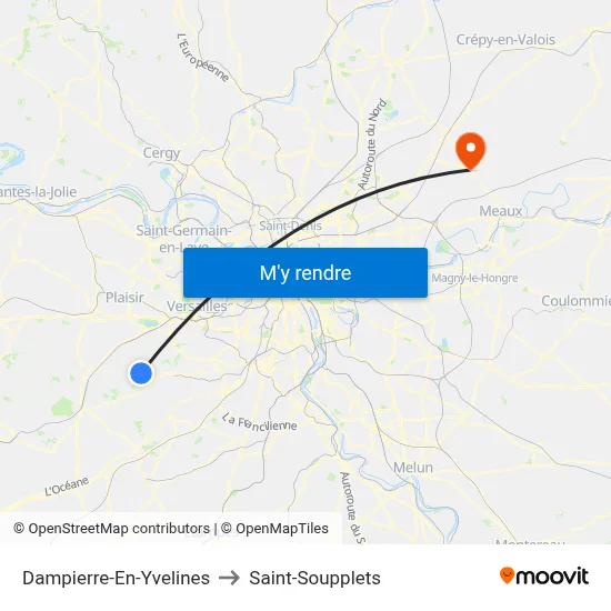 Dampierre-En-Yvelines to Saint-Soupplets map