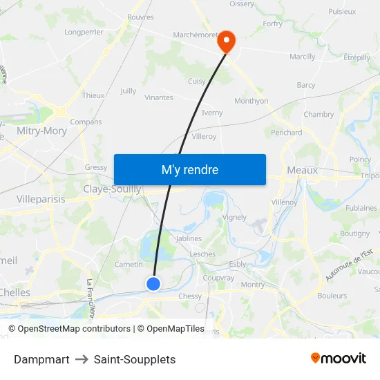 Dampmart to Saint-Soupplets map