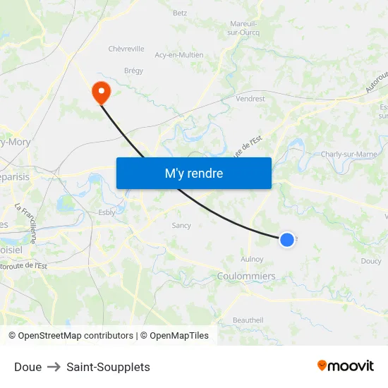 Doue to Saint-Soupplets map