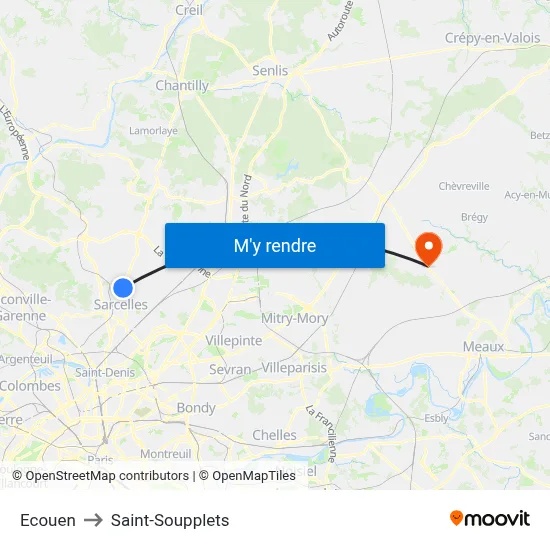 Ecouen to Saint-Soupplets map