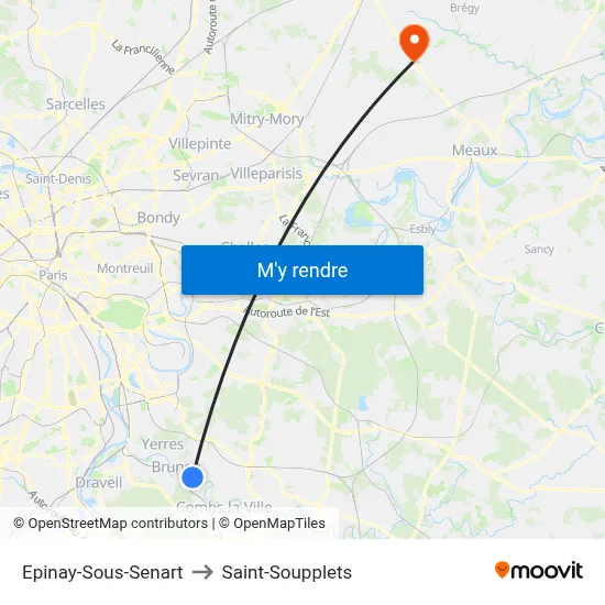 Epinay-Sous-Senart to Saint-Soupplets map