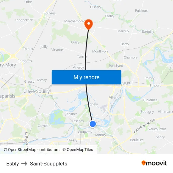 Esbly to Saint-Soupplets map