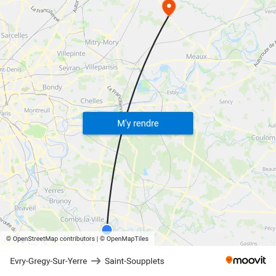 Evry-Gregy-Sur-Yerre to Saint-Soupplets map