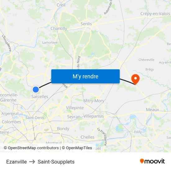 Ezanville to Saint-Soupplets map