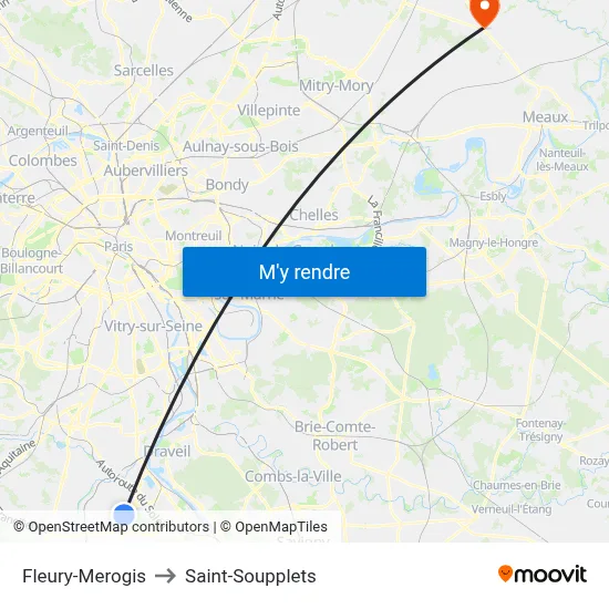 Fleury-Merogis to Saint-Soupplets map