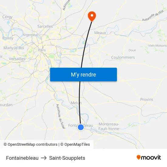 Fontainebleau to Saint-Soupplets map