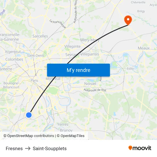 Fresnes to Saint-Soupplets map