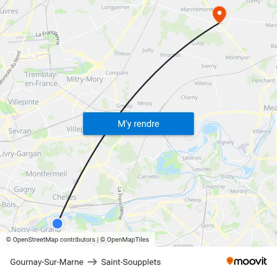 Gournay-Sur-Marne to Saint-Soupplets map