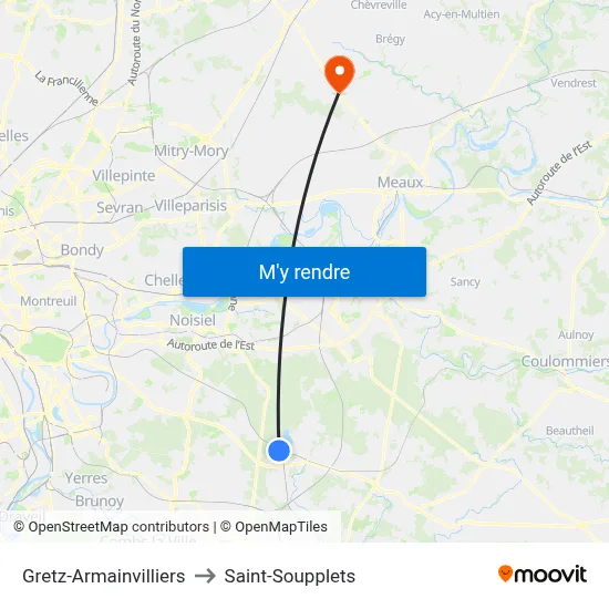 Gretz-Armainvilliers to Saint-Soupplets map