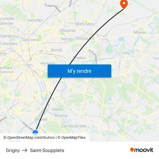 Grigny to Saint-Soupplets map