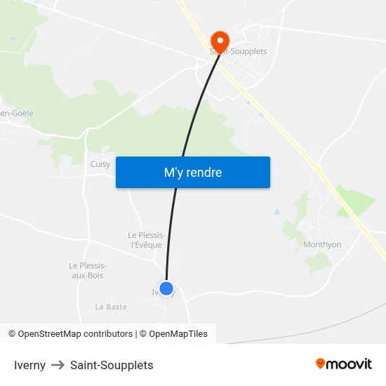 Iverny to Saint-Soupplets map