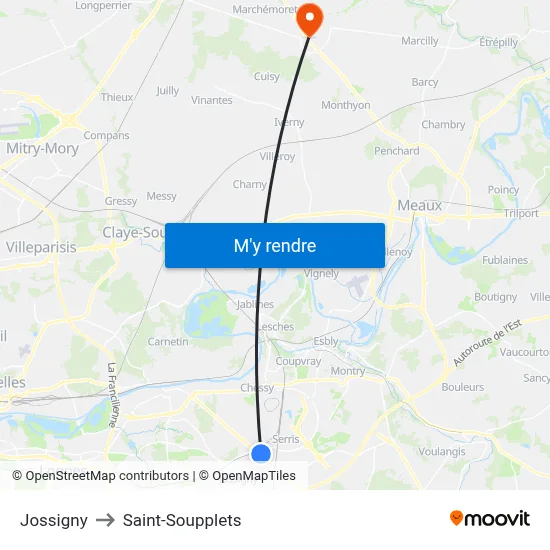 Jossigny to Saint-Soupplets map
