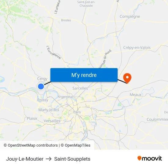 Jouy-Le-Moutier to Saint-Soupplets map