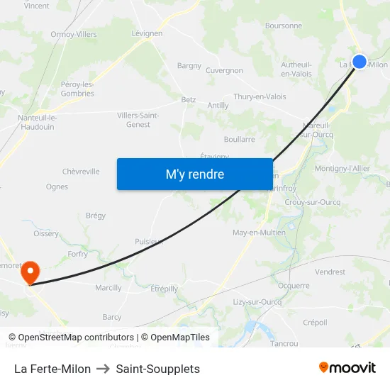 La Ferte-Milon to Saint-Soupplets map
