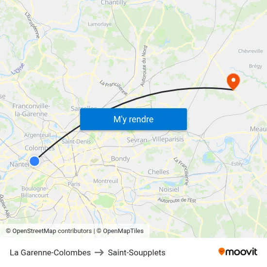 La Garenne-Colombes to Saint-Soupplets map