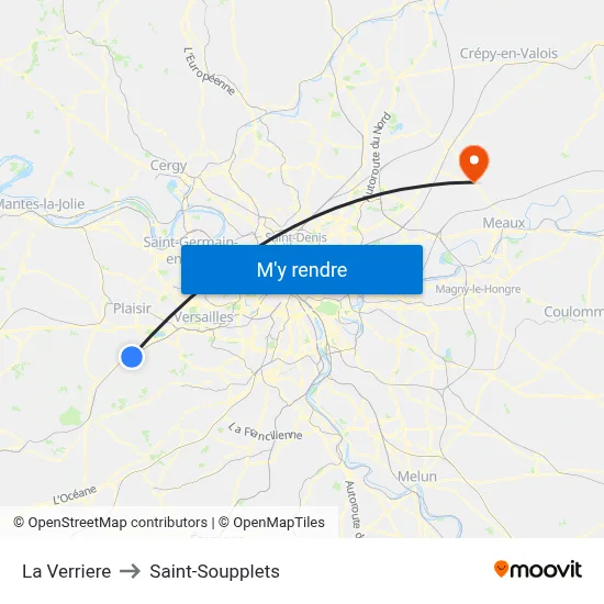 La Verriere to Saint-Soupplets map