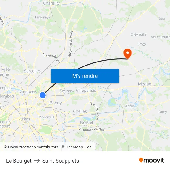 Le Bourget to Saint-Soupplets map